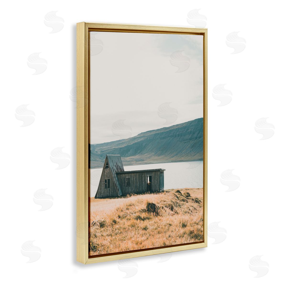Iceland Shore Cottage Gold Floating Frame Canvas Wall Art, Home Decor by Max Blakesberg Studios