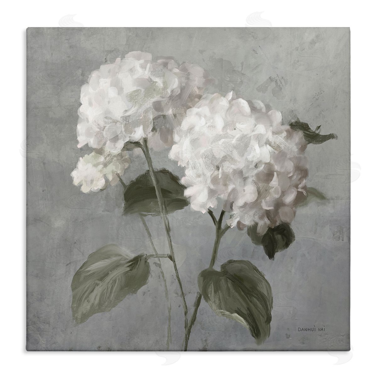 White Hydrangeas Pair Canvas Wall Art, Home Decor by Danhui Nai