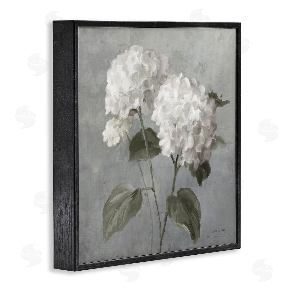 White Hydrangeas Pair Black Frame Print Wall Art, Home Decor by Danhui Nai