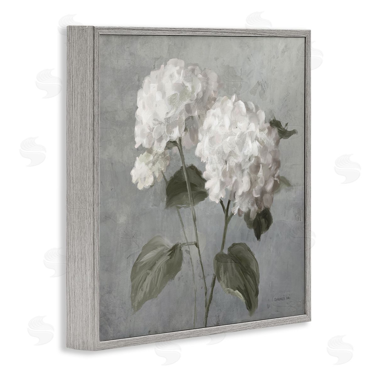 White Hydrangeas Pair Grey Frame Print Wall Art, Home Decor by Danhui Nai