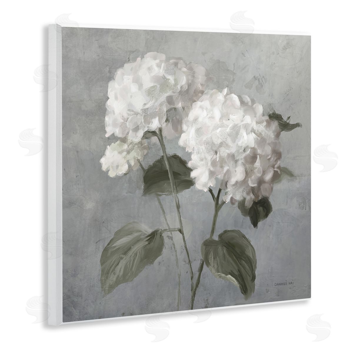 White Hydrangeas Pair Wood Plaque Wall Art, Home Decor by Danhui Nai