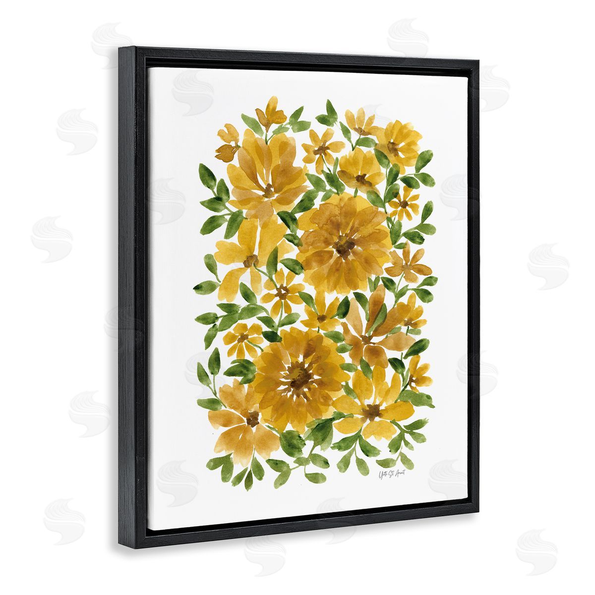 Scattered Sunflower Blooms Black Floating Frame Canvas Wall Art, Home Decor by Yvette St. Amant