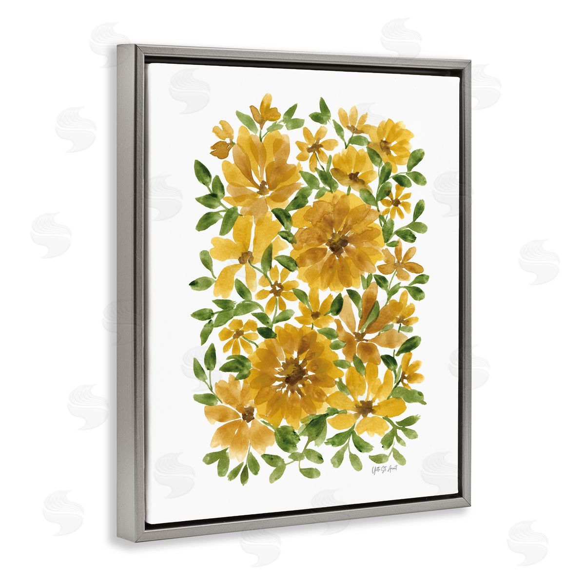 Scattered Sunflower Blooms Grey Floating Frame Canvas Wall Art, Home Decor by Yvette St. Amant