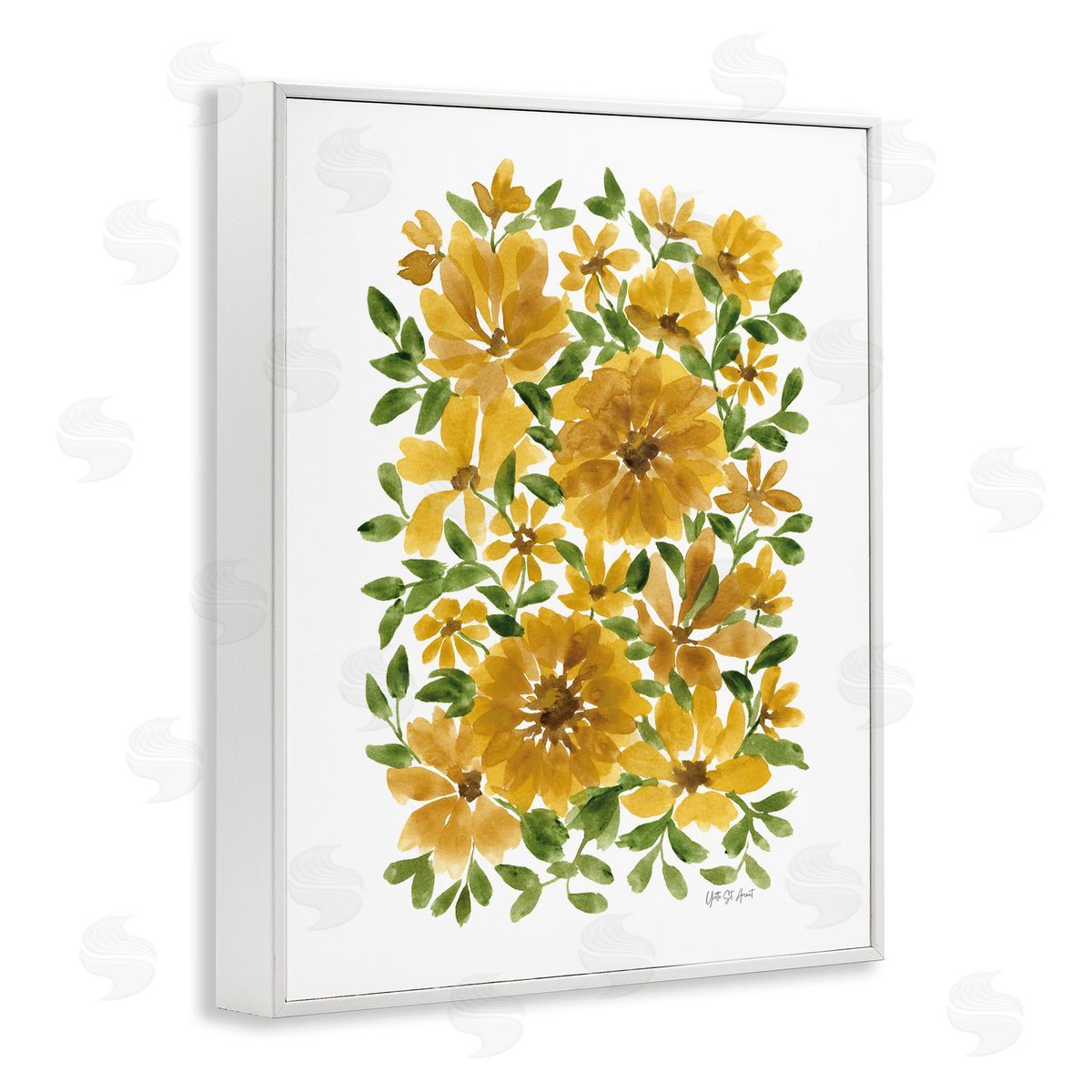Scattered Sunflower Blooms White Frame Print Wall Art, Home Decor by Yvette St. Amant