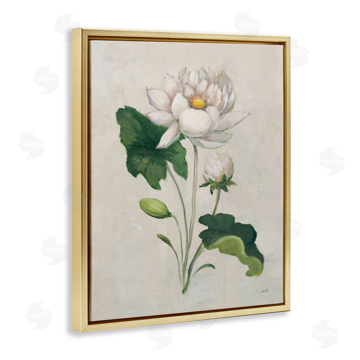 Graceful Budding Lily Gold Floating Frame Canvas Wall Art, Home Decor by Julia Purinton