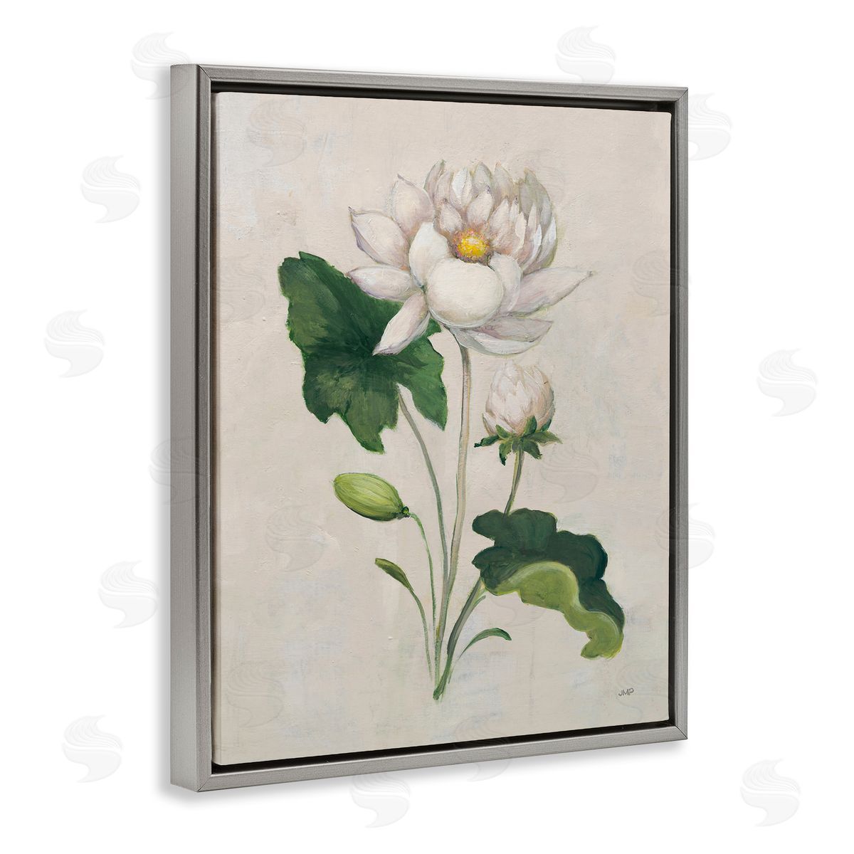 Graceful Budding Lily Grey Floating Frame Canvas Wall Art, Home Decor by Julia Purinton