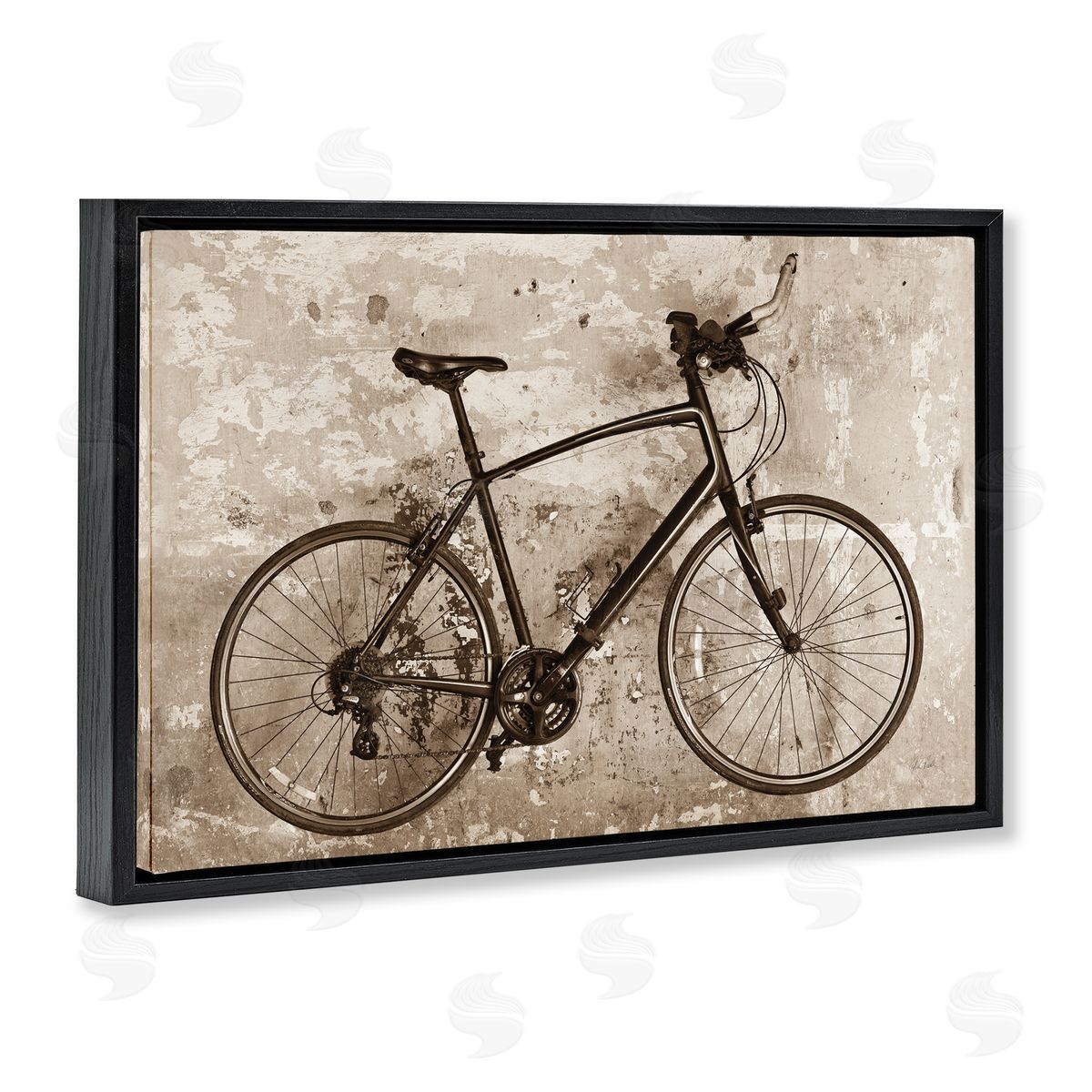 Distressed Vintage Bike Black Floating Frame Canvas Wall Art, Home Decor by Deborah Revell