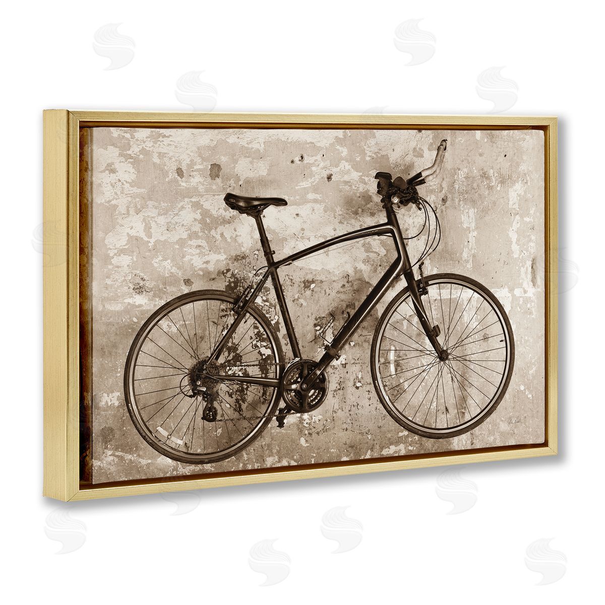 Distressed Vintage Bike Gold Floating Frame Canvas Wall Art, Home Decor by Deborah Revell