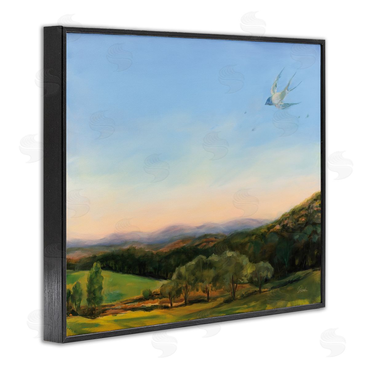 Bird Over Fable Farm Black Frame Print Wall Art, Home Decor by Sue Schlabach