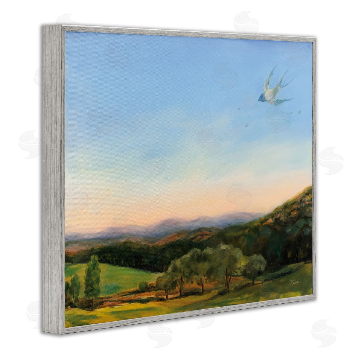 Bird Over Fable Farm Grey Frame Print Wall Art, Home Decor by Sue Schlabach