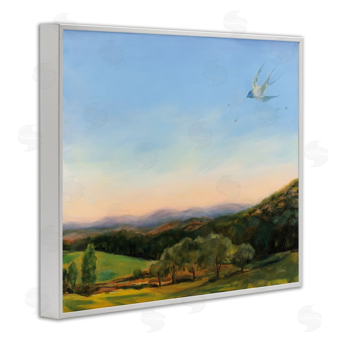 Bird Over Fable Farm White Frame Print Wall Art, Home Decor by Sue Schlabach
