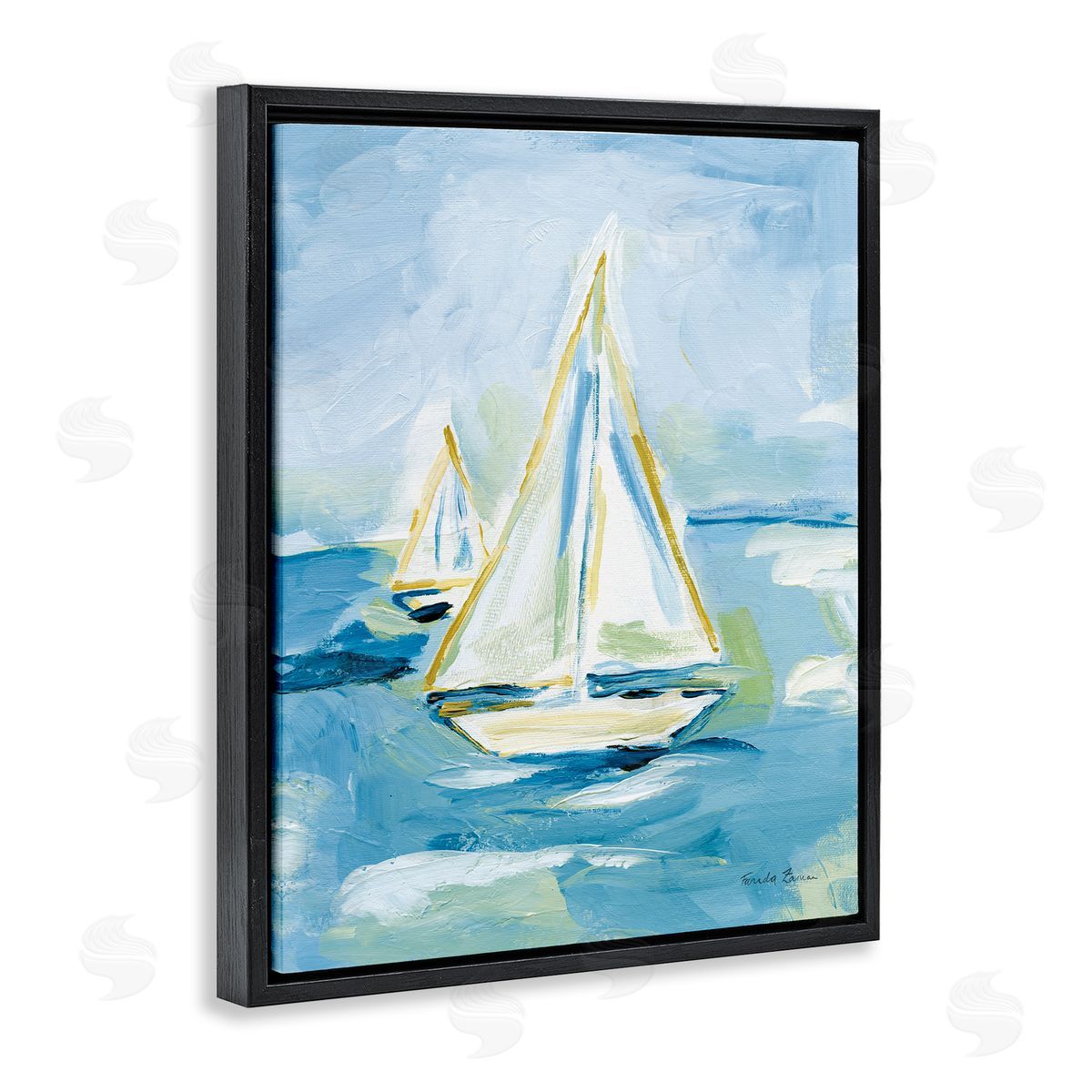 Setting Sail on Sea Black Floating Frame Canvas Wall Art, Home Decor by Farida Zaman