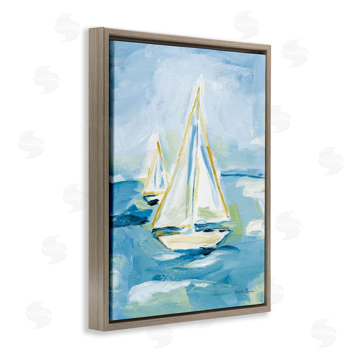 Setting Sail on Sea Brown Floating Frame Canvas Wall Art, Home Decor by Farida Zaman