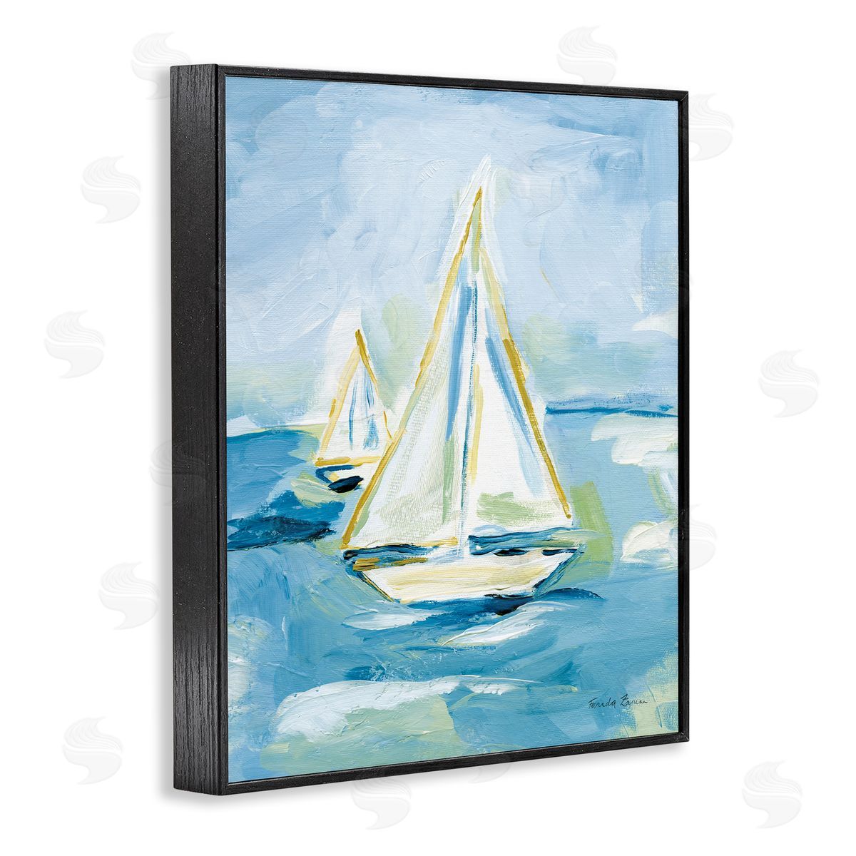 Setting Sail on Sea Black Frame Print Wall Art, Home Decor by Farida Zaman