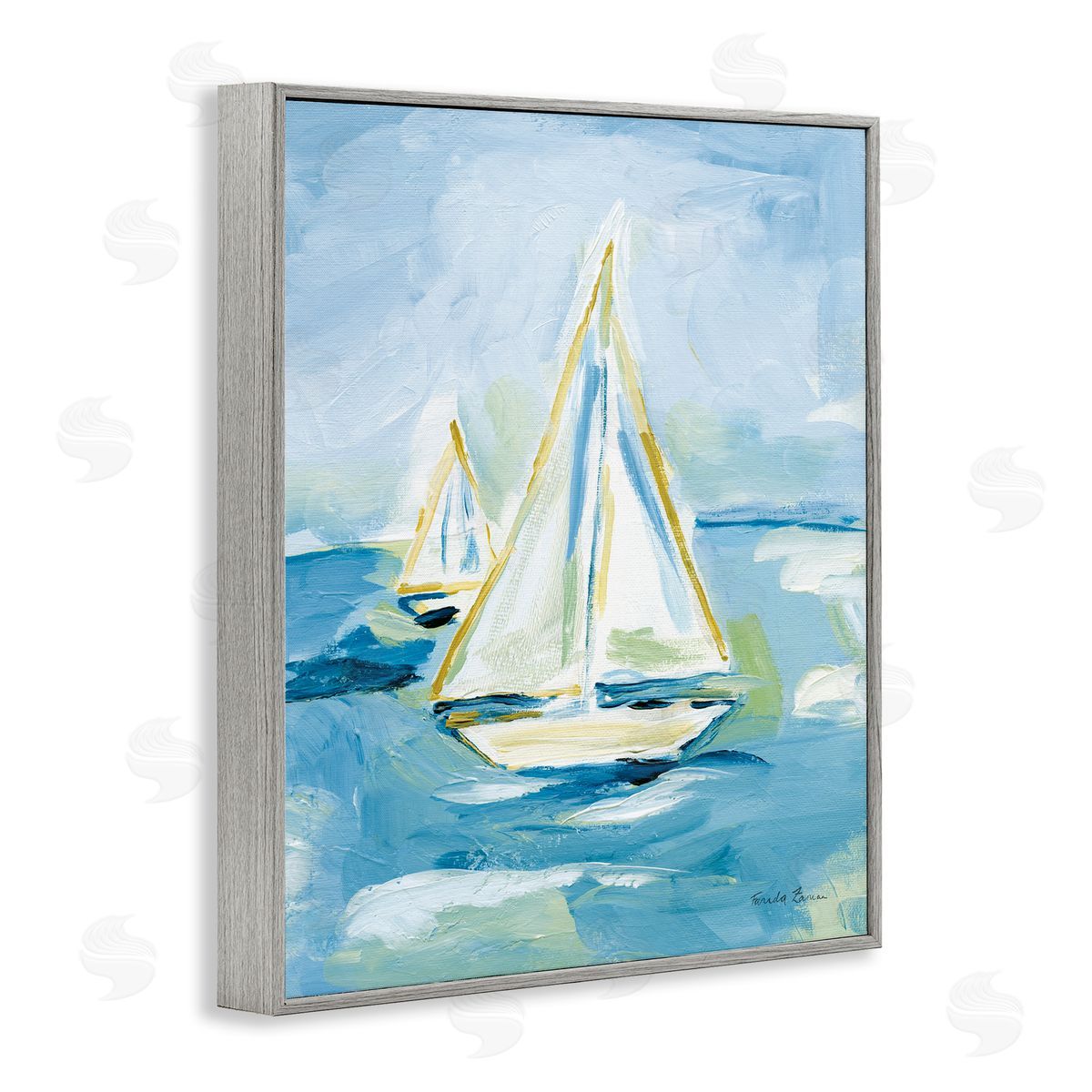 Setting Sail on Sea Grey Frame Print Wall Art, Home Decor by Farida Zaman