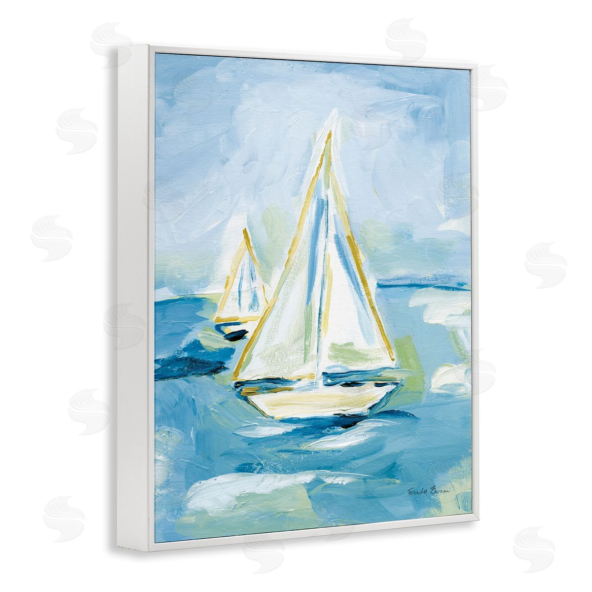 Setting Sail on Sea White Frame Print Wall Art, Home Decor by Farida Zaman
