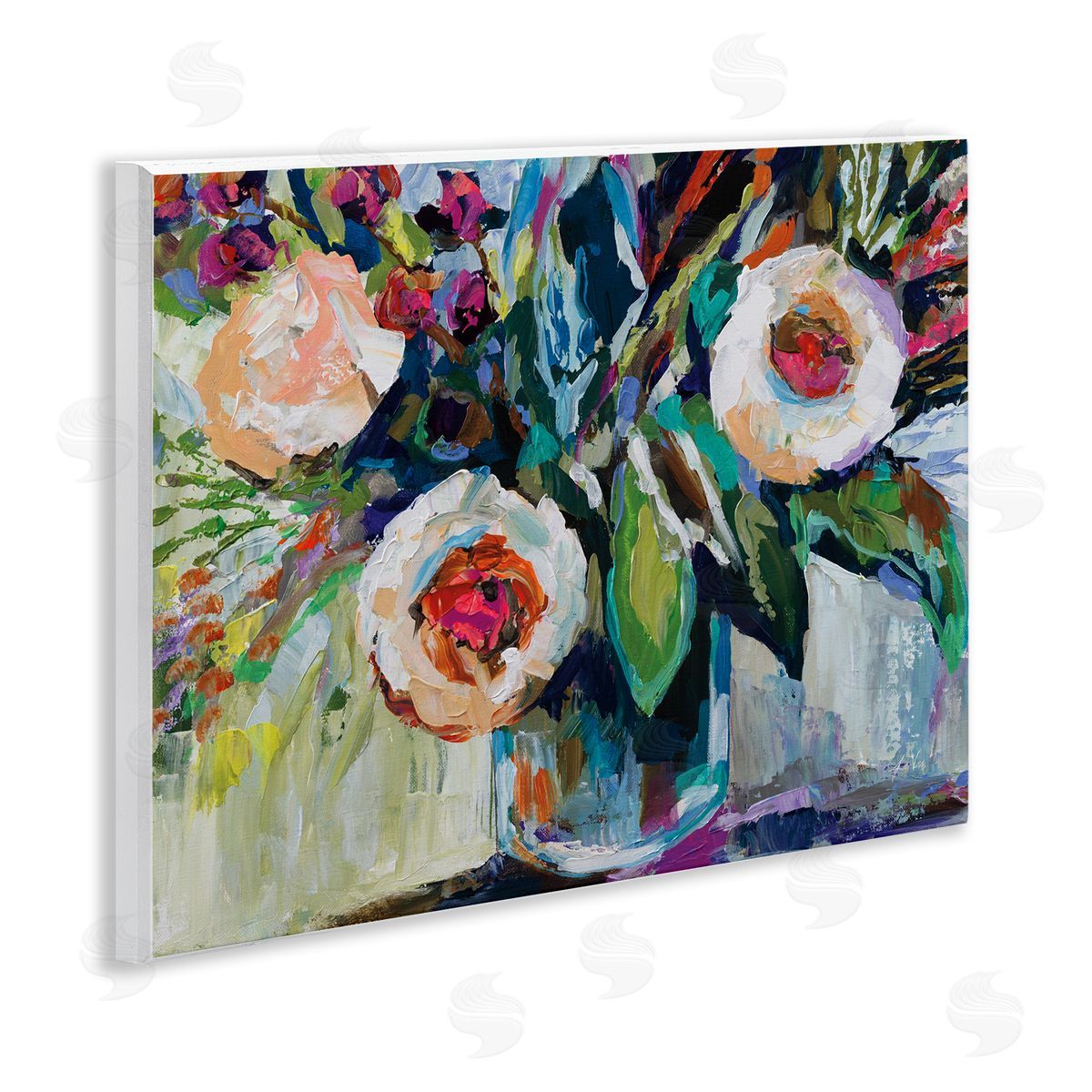Modern Fiesta Flowers Wood Plaque Wall Art, Home Decor by Jeanette Vertentes