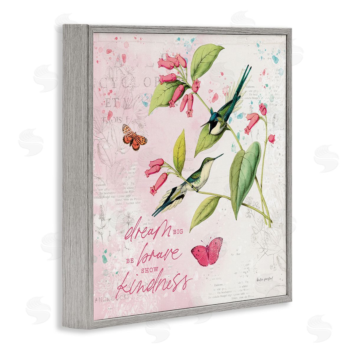 Dream Big Birds & Florals Grey Frame Print Wall Art, Home Decor by Katie Pertiet