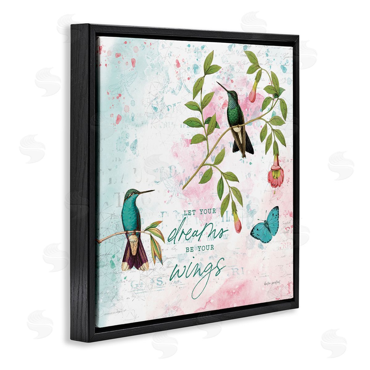 Let Your Dreams Be Wings Black Floating Frame Canvas Wall Art, Home Decor by Katie Pertiet