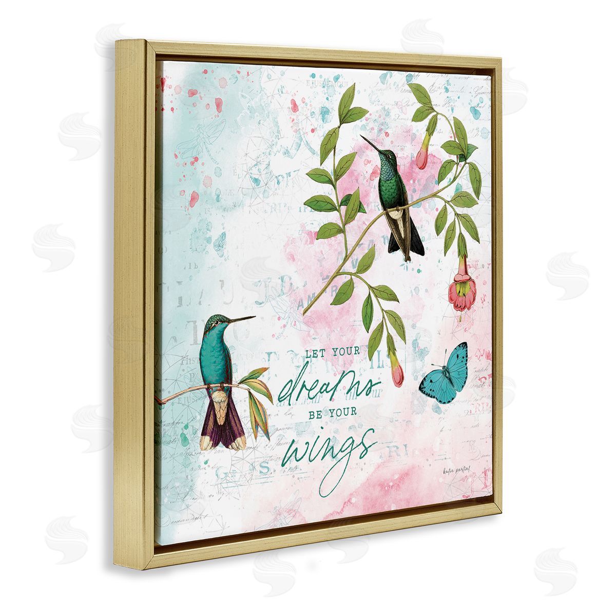 Let Your Dreams Be Wings Gold Floating Frame Canvas Wall Art, Home Decor by Katie Pertiet