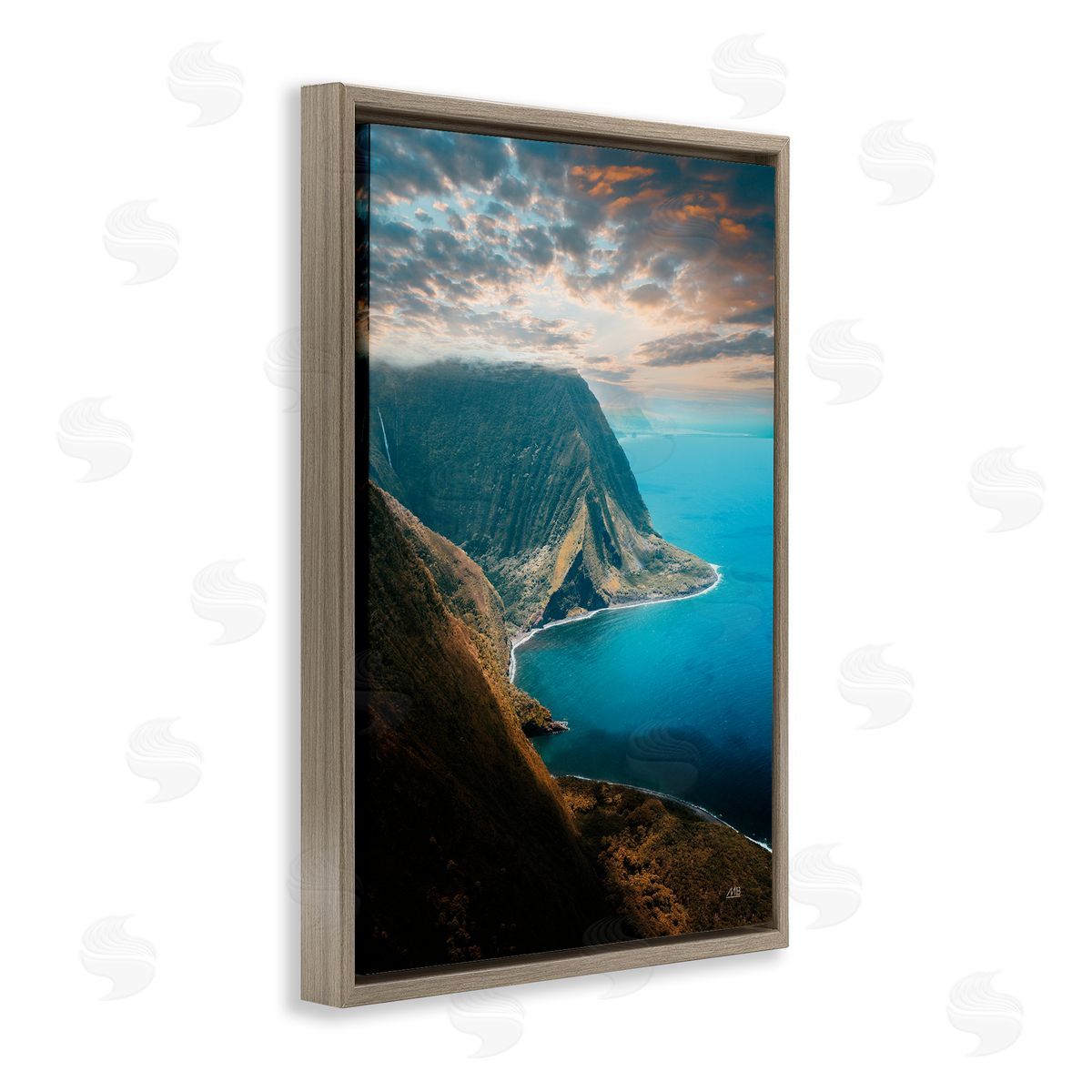 Hawaiian Coast Cliffs Brown Floating Frame Canvas Wall Art, Home Decor by Max Blakesberg Studios