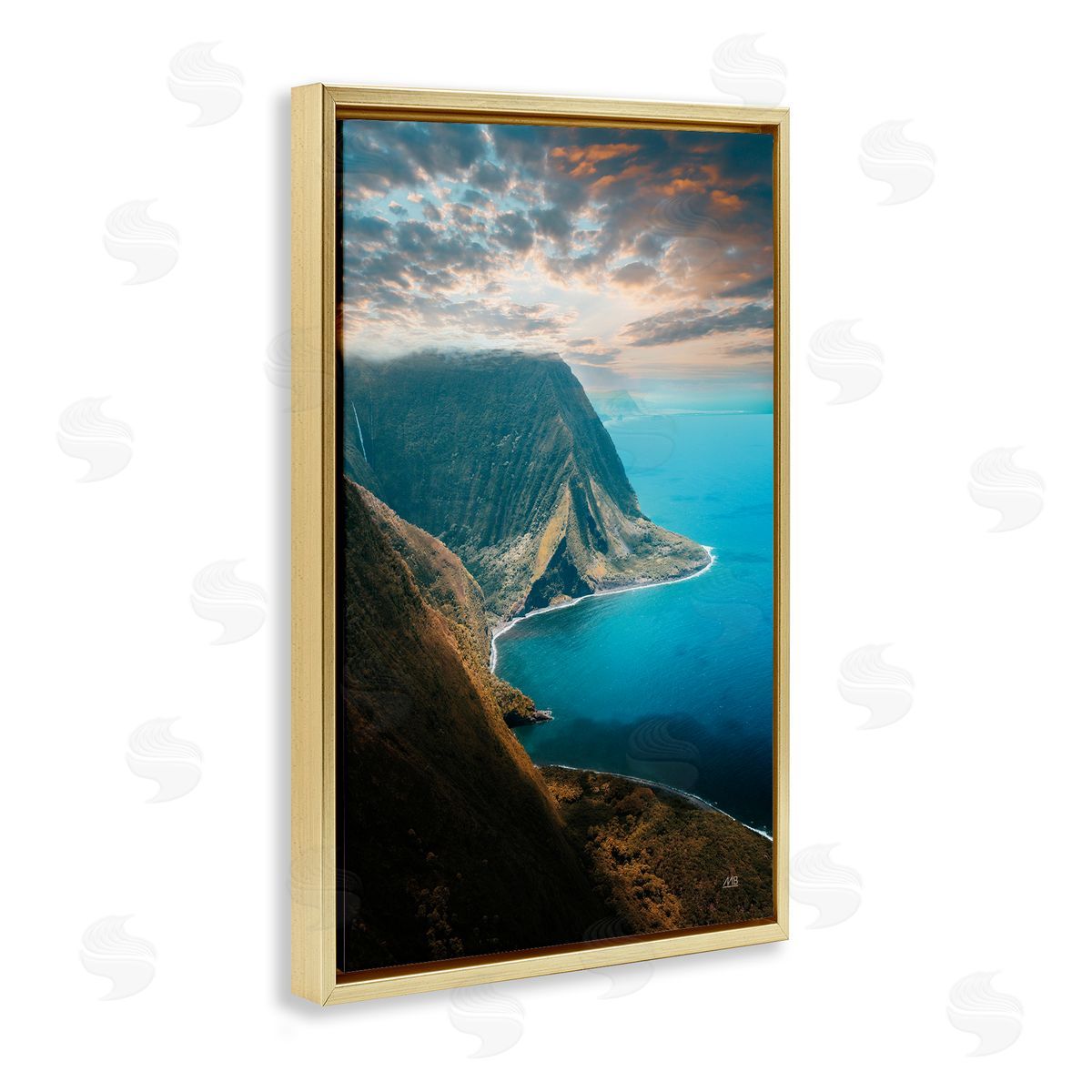 Hawaiian Coast Cliffs Gold Floating Frame Canvas Wall Art, Home Decor by Max Blakesberg Studios