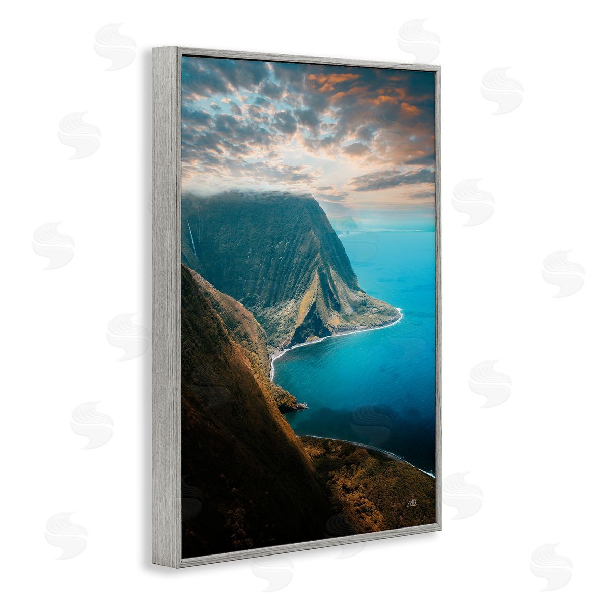 Hawaiian Coast Cliffs Grey Frame Print Wall Art, Home Decor by Max Blakesberg Studios