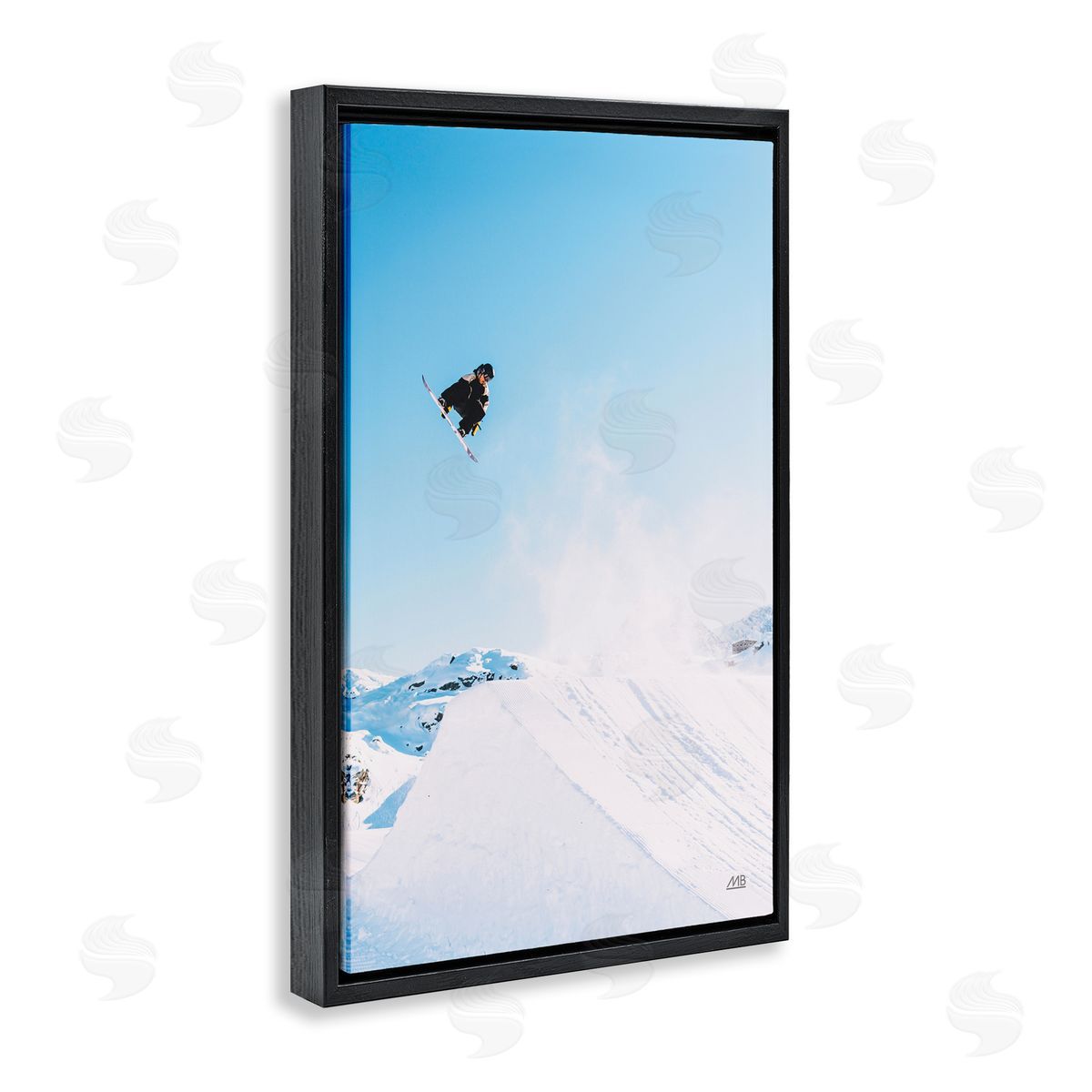 Snow Day Snowboarder Black Floating Frame Canvas Wall Art, Home Decor by Max Blakesberg Studios