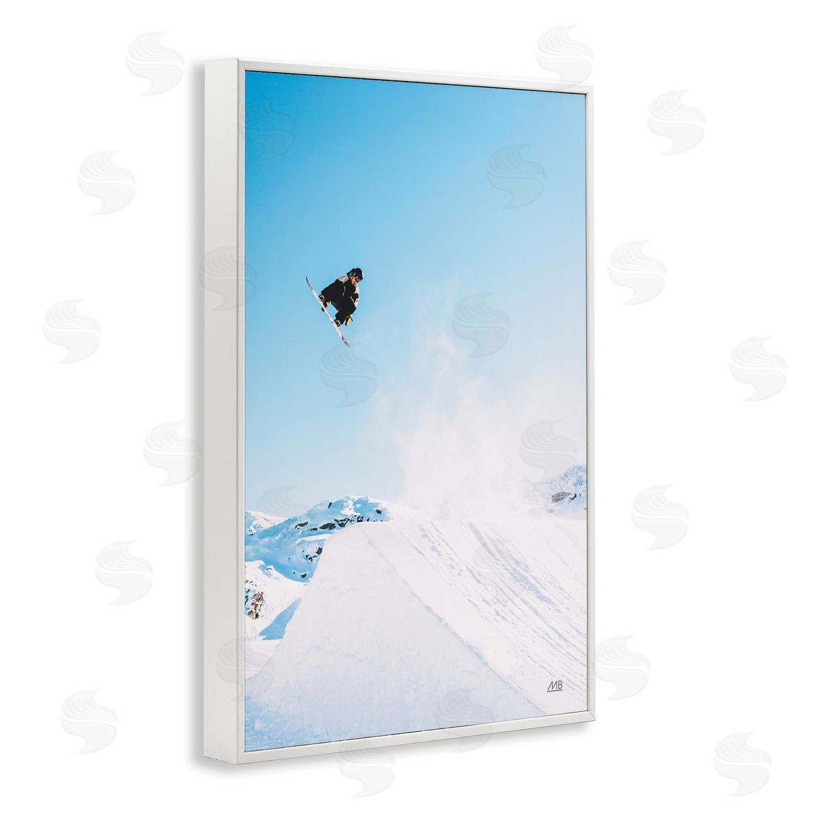Snow Day Snowboarder White Frame Print Wall Art, Home Decor by Max Blakesberg Studios