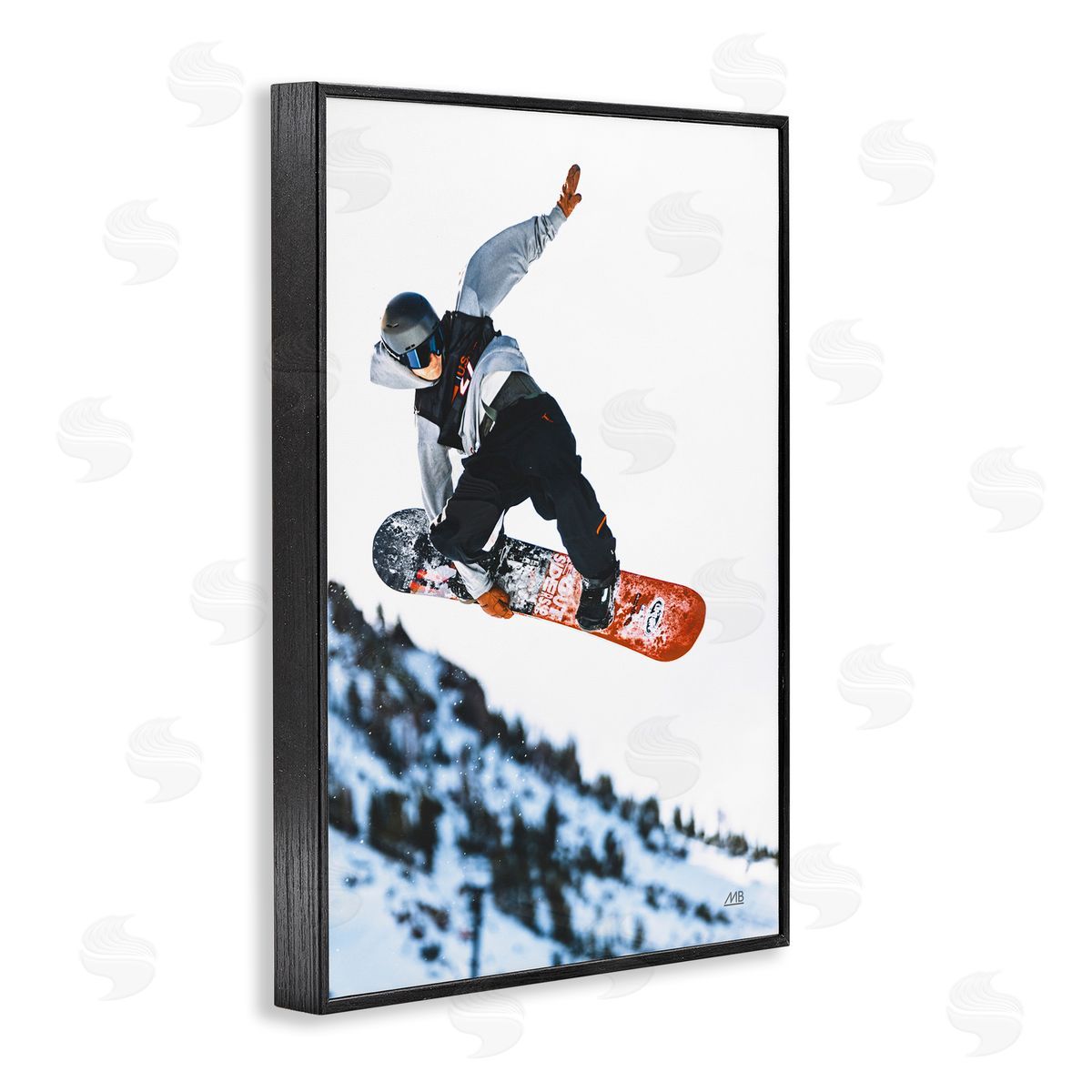 Winter Snowboard Jumps Black Frame Print Wall Art, Home Decor by Max Blakesberg Studios