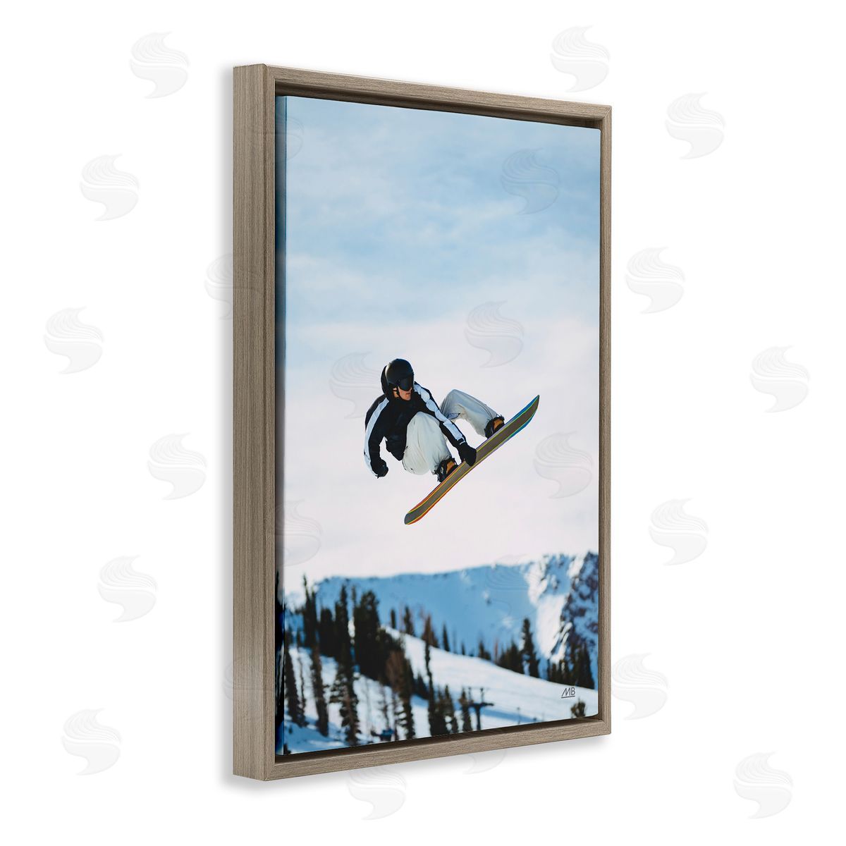 Snowboarder Air Tricks Brown Floating Frame Canvas Wall Art, Home Decor by Max Blakesberg Studios