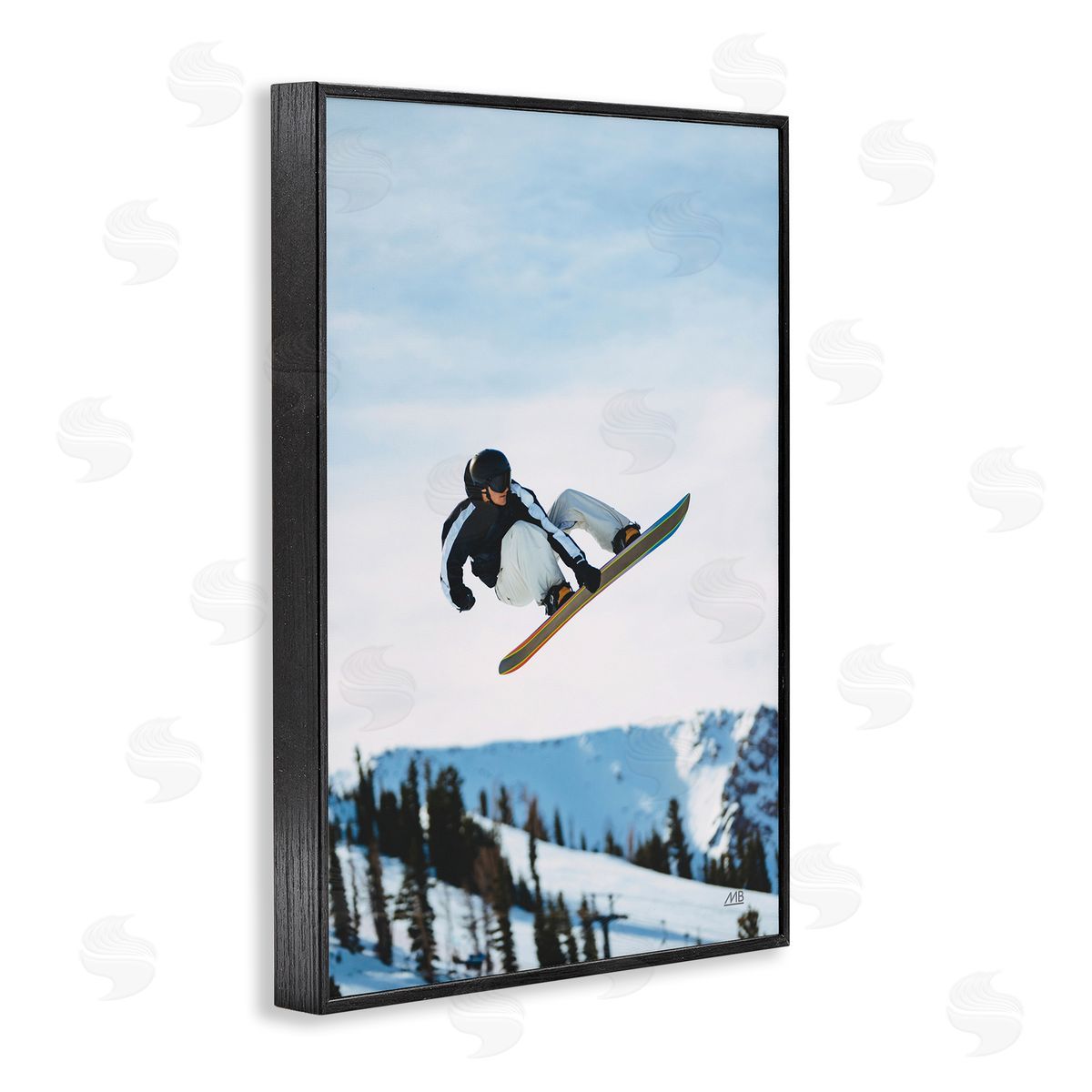 Snowboarder Air Tricks Black Frame Print Wall Art, Home Decor by Max Blakesberg Studios