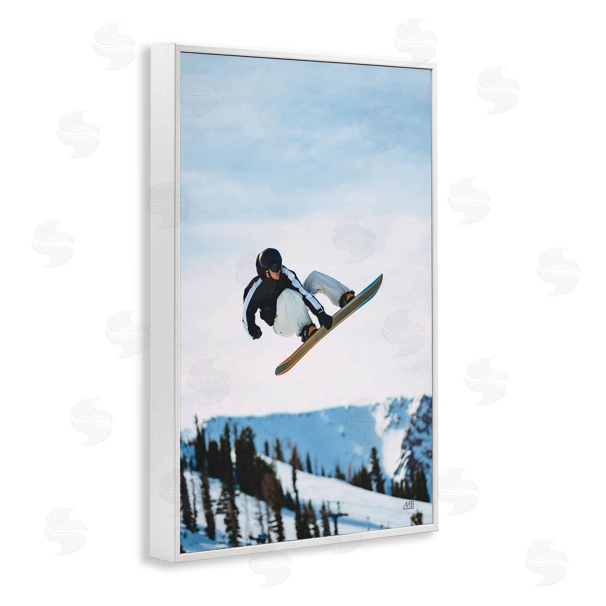 Snowboarder Air Tricks White Frame Print Wall Art, Home Decor by Max Blakesberg Studios