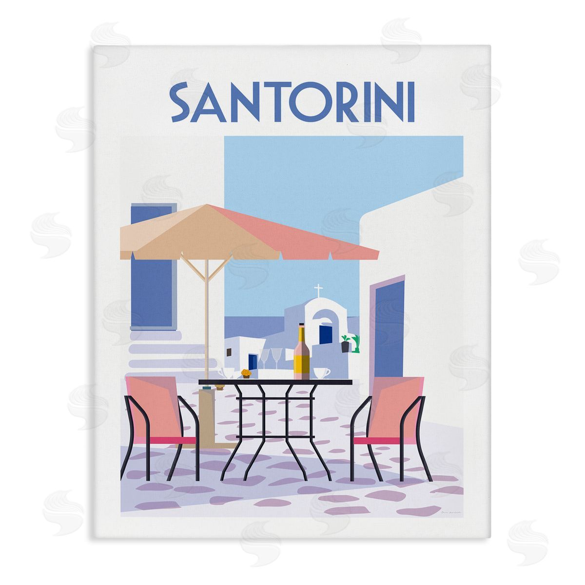 Santorini Bistro Poster Canvas Wall Art, Home Decor by Omar Escalante