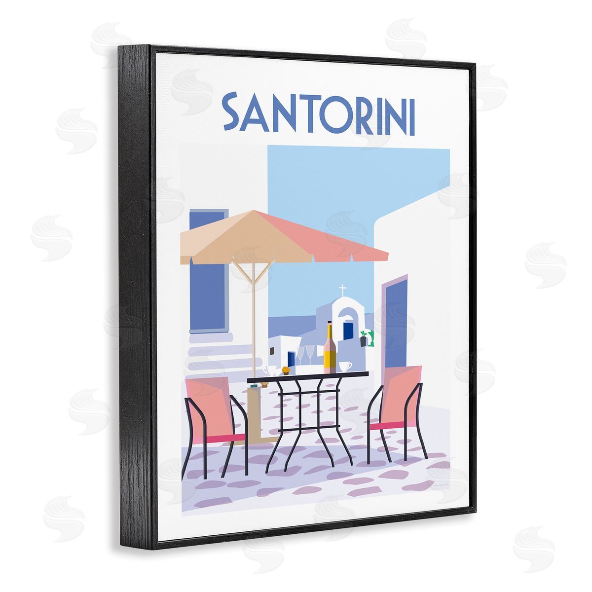 Santorini Bistro Poster Black Frame Print Wall Art, Home Decor by Omar Escalante