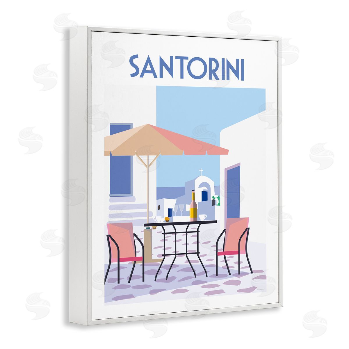 Santorini Bistro Poster White Frame Print Wall Art, Home Decor by Omar Escalante