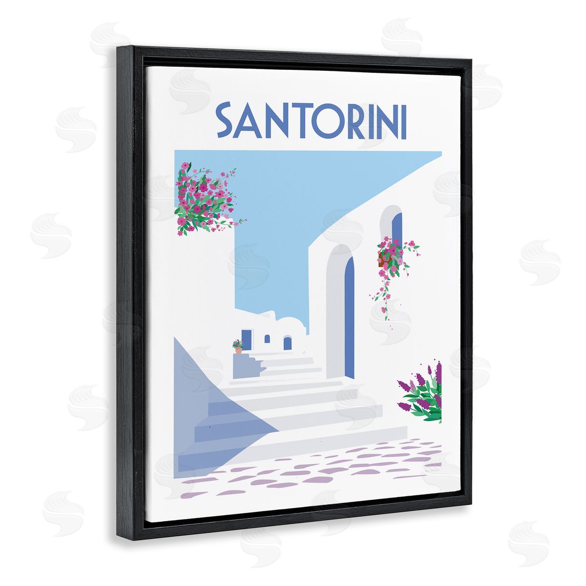 Santorini White Architecture Black Floating Frame Canvas Wall Art, Home Decor by Omar Escalante