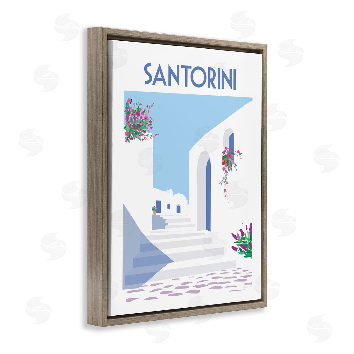 Santorini White Architecture Brown Floating Frame Canvas Wall Art, Home Decor by Omar Escalante