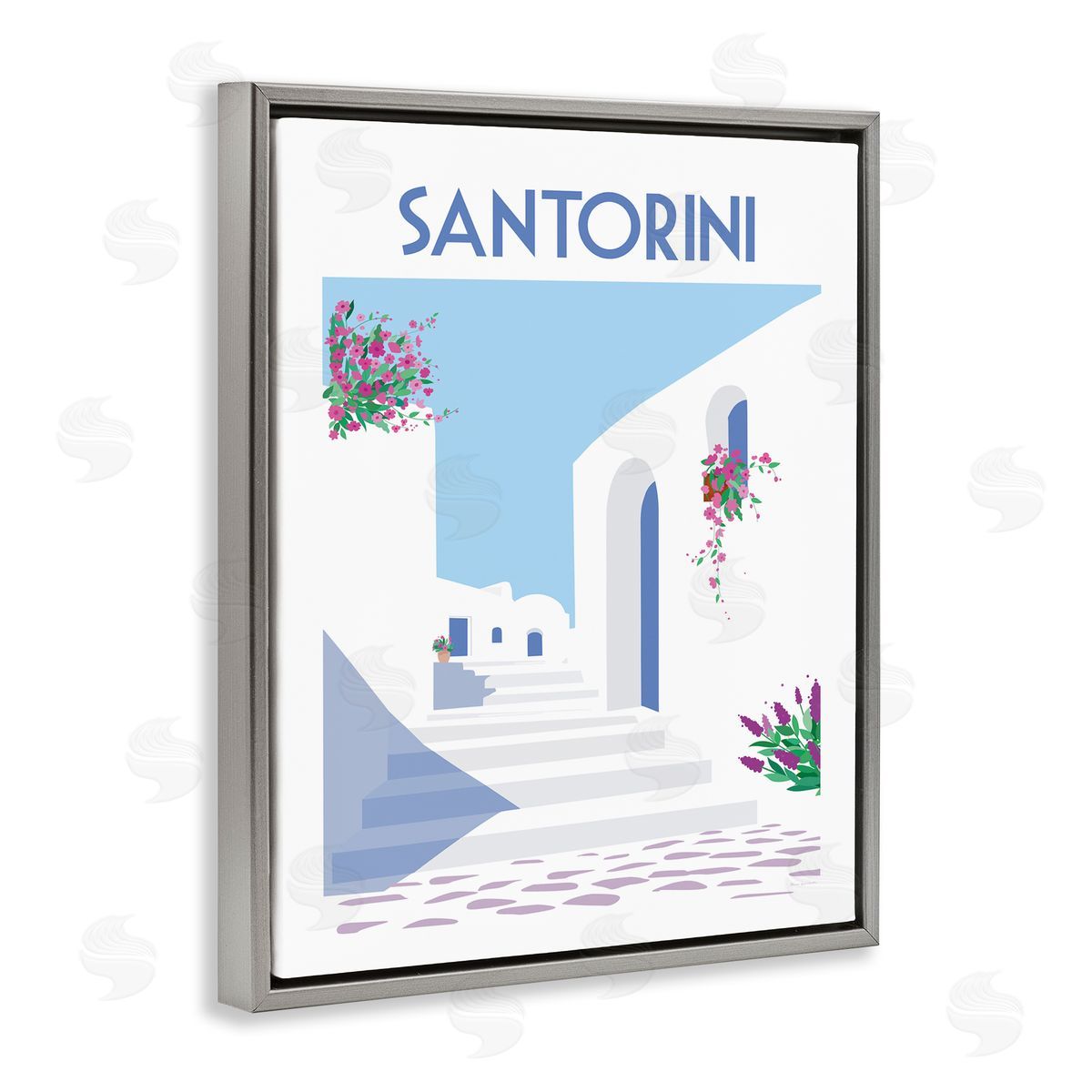 Santorini White Architecture Grey Floating Frame Canvas Wall Art, Home Decor by Omar Escalante