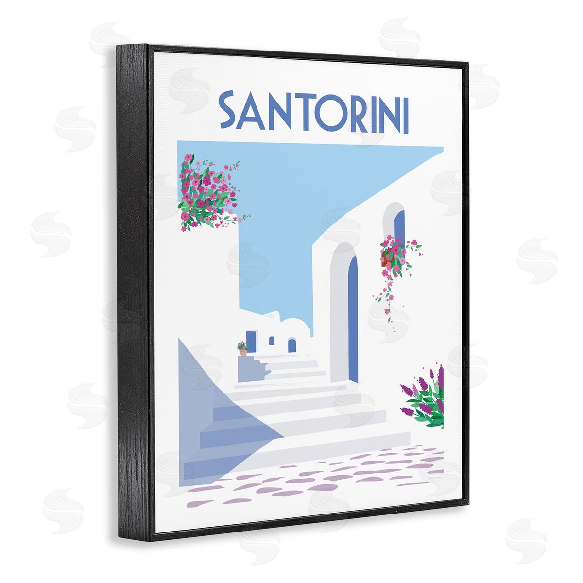 Santorini White Architecture Black Frame Print Wall Art, Home Decor by Omar Escalante