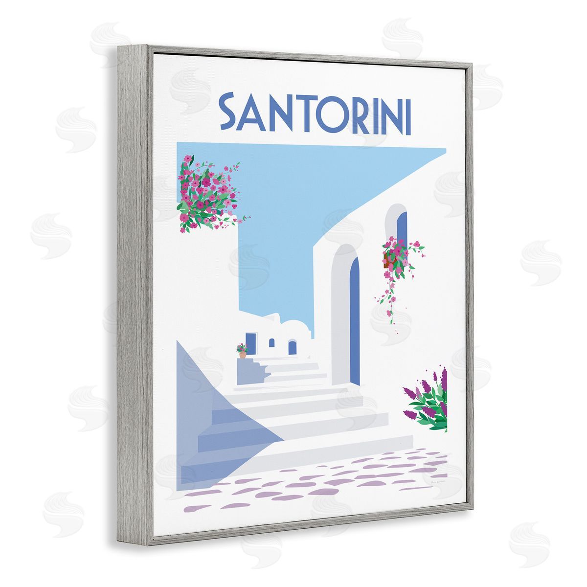 Santorini White Architecture Grey Frame Print Wall Art, Home Decor by Omar Escalante