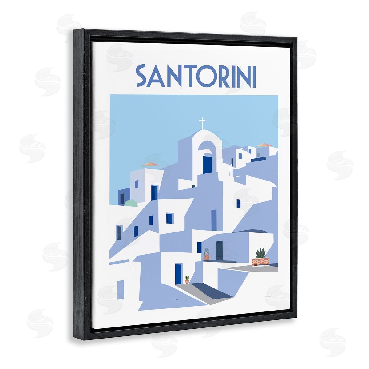 Santorini City Architecture Black Floating Frame Canvas Wall Art, Home Decor by Omar Escalante