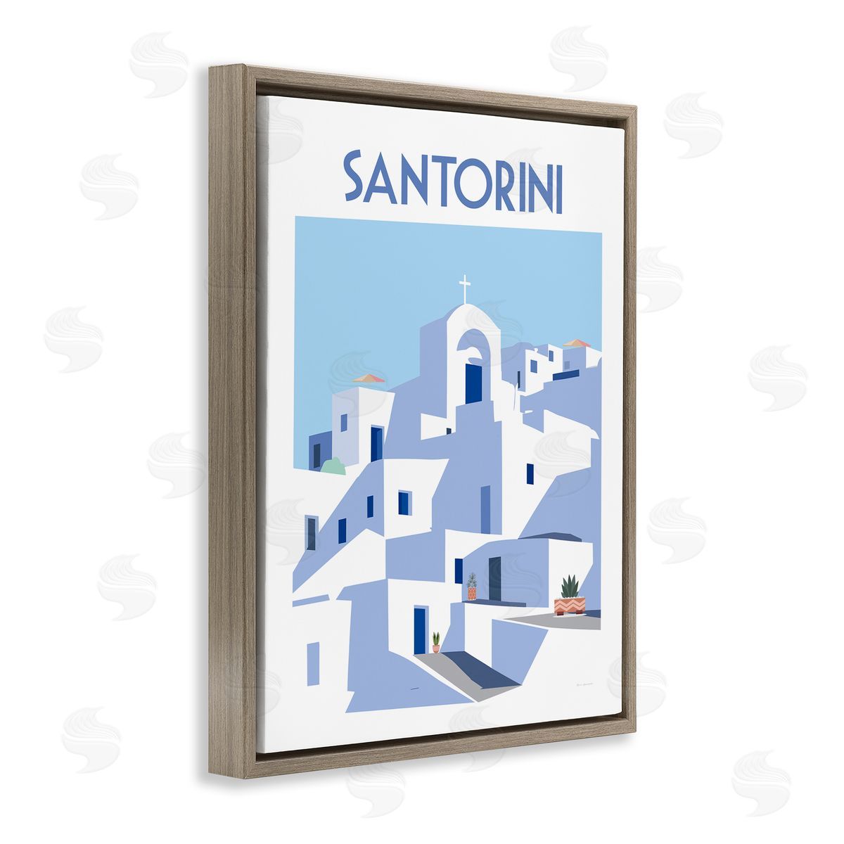Santorini City Architecture Brown Floating Frame Canvas Wall Art, Home Decor by Omar Escalante