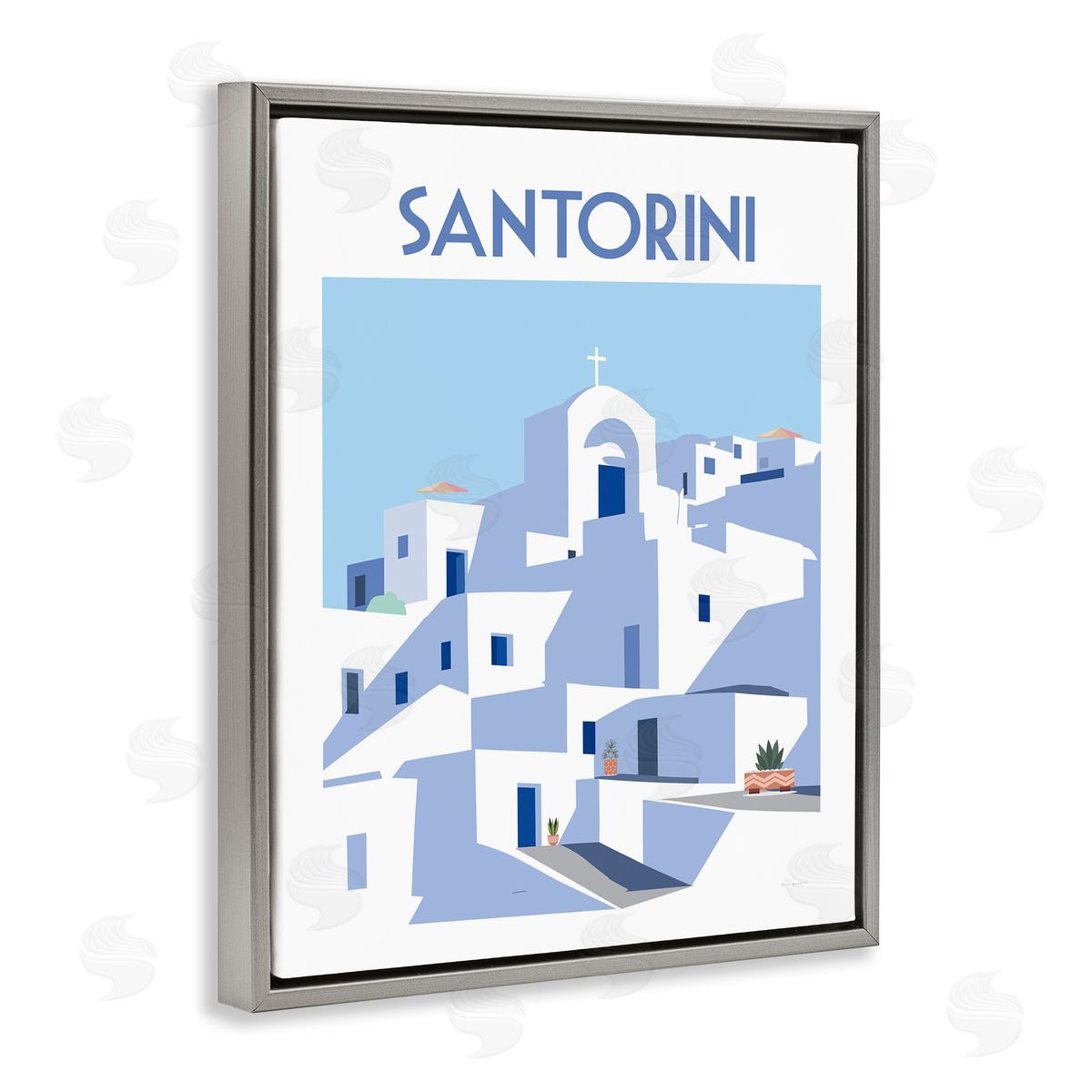 Santorini City Architecture Grey Floating Frame Canvas Wall Art, Home Decor by Omar Escalante