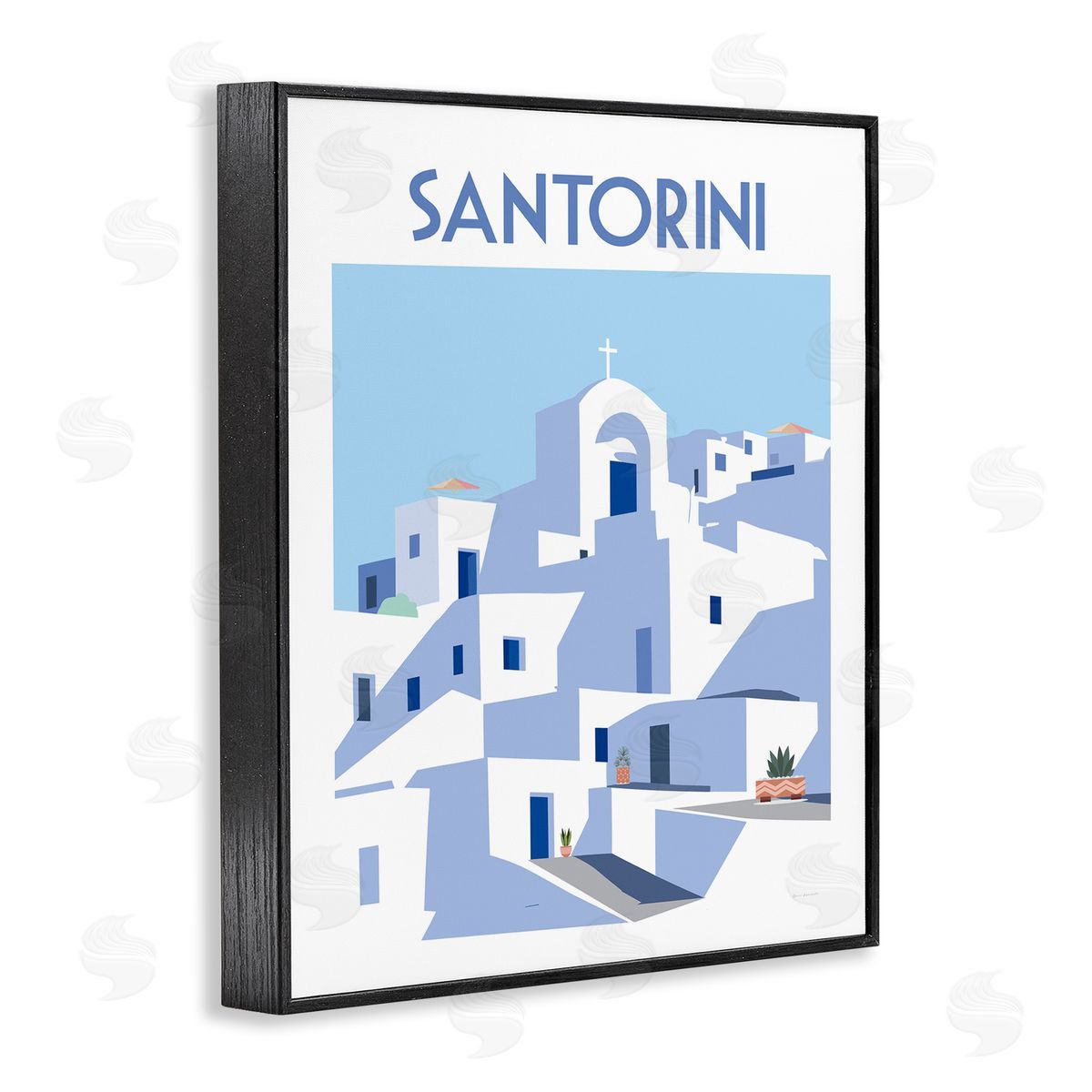 Santorini City Architecture Black Frame Print Wall Art, Home Decor by Omar Escalante