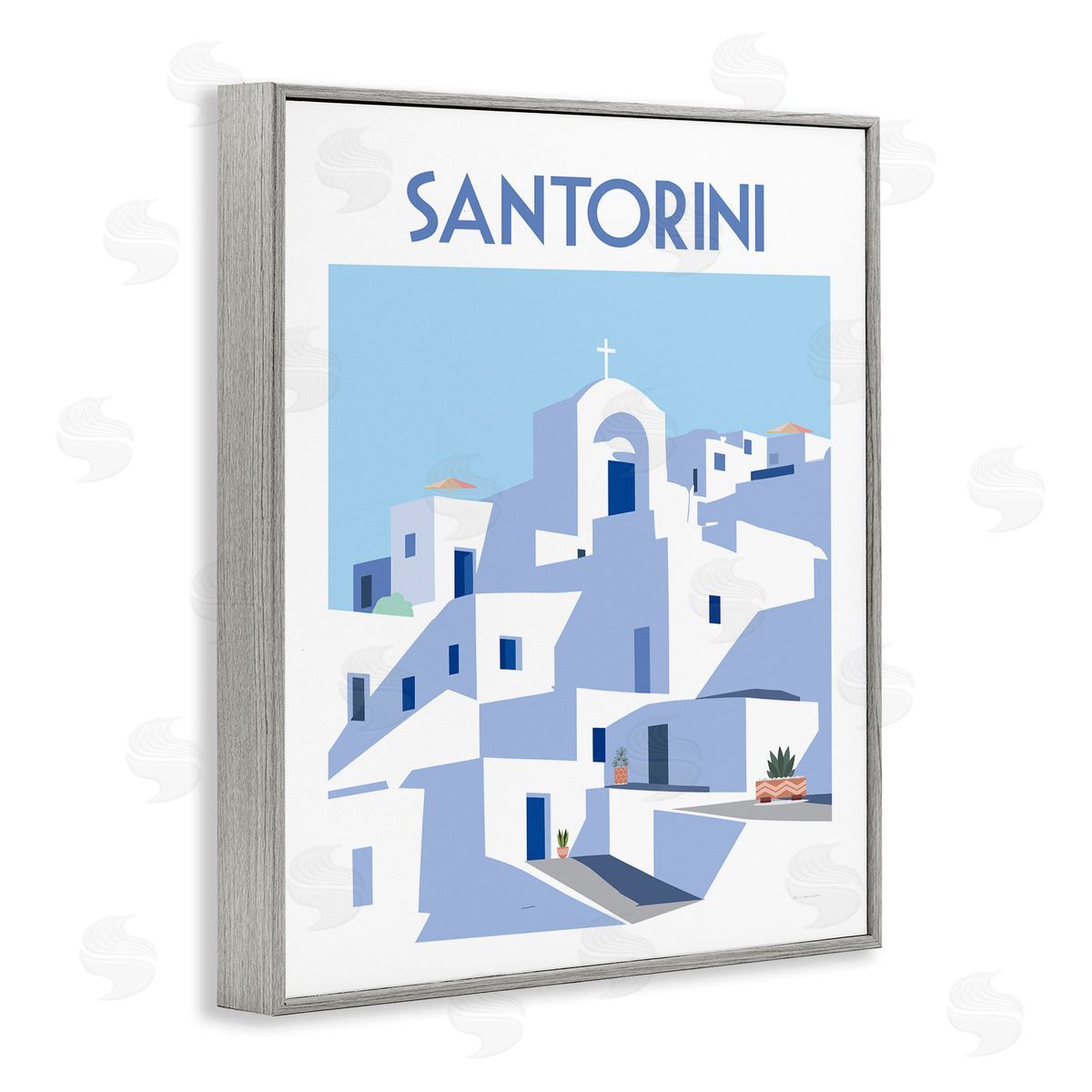 Santorini City Architecture Grey Frame Print Wall Art, Home Decor by Omar Escalante