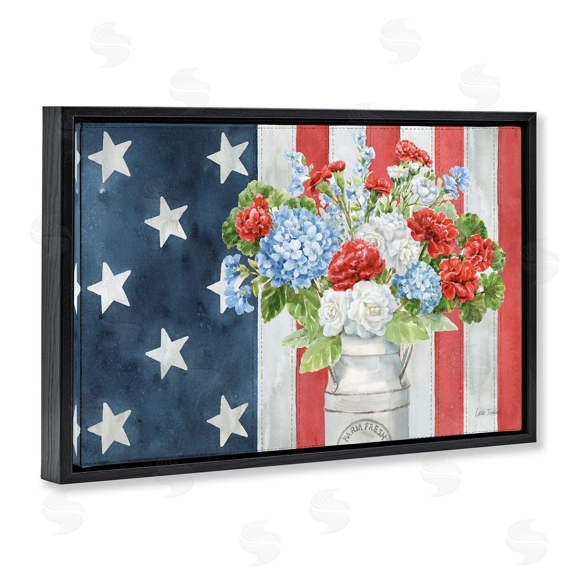 American Flag Bouquet Black Floating Frame Canvas Wall Art, Home Decor by Leslie Trimbach