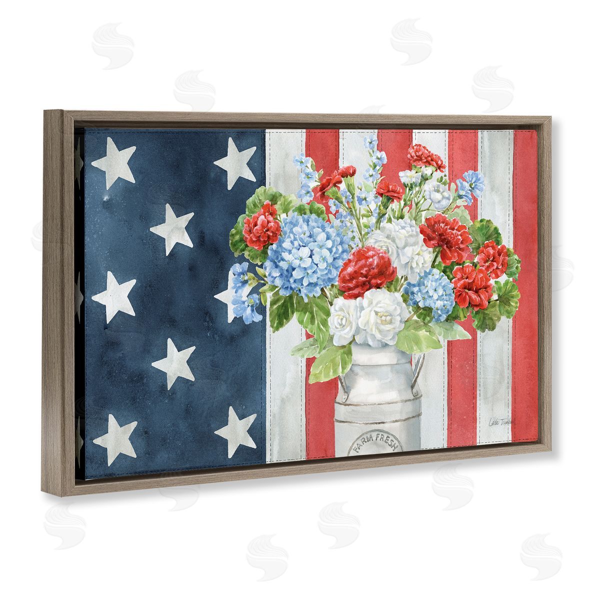 American Flag Bouquet Brown Floating Frame Canvas Wall Art, Home Decor by Leslie Trimbach
