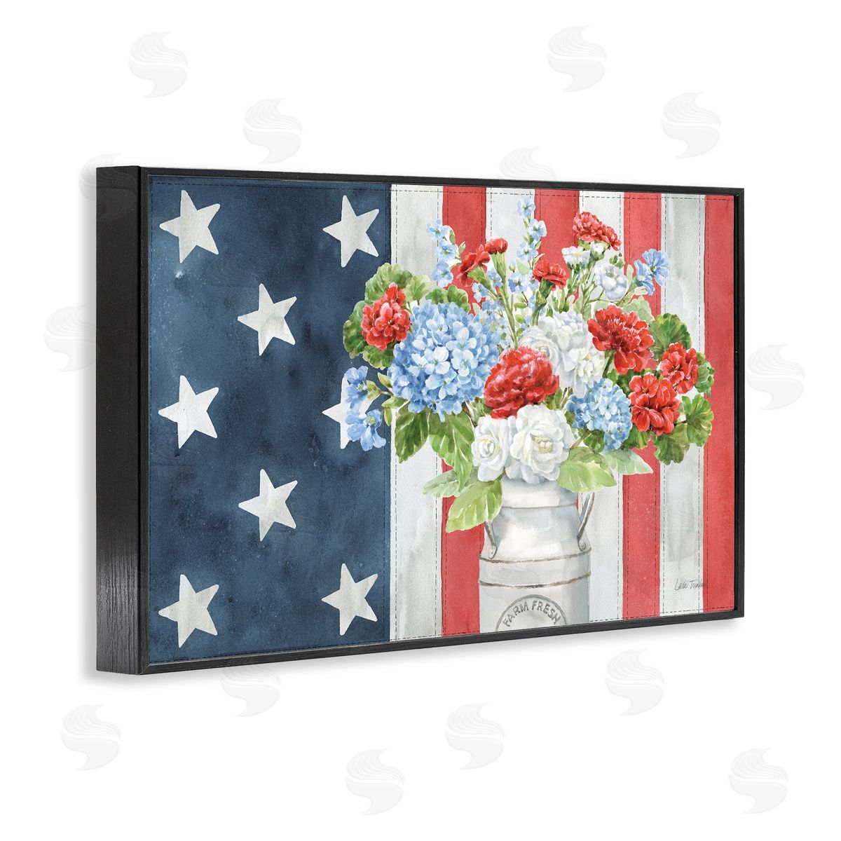 American Flag Bouquet Black Frame Print Wall Art, Home Decor by Leslie Trimbach