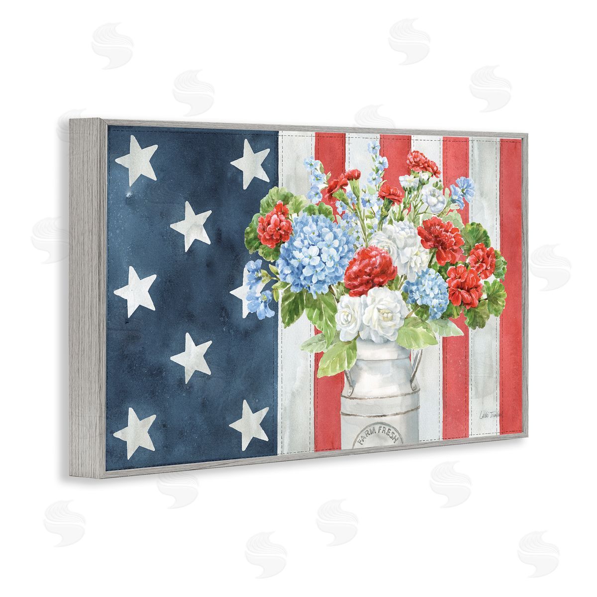 American Flag Bouquet Grey Frame Print Wall Art, Home Decor by Leslie Trimbach